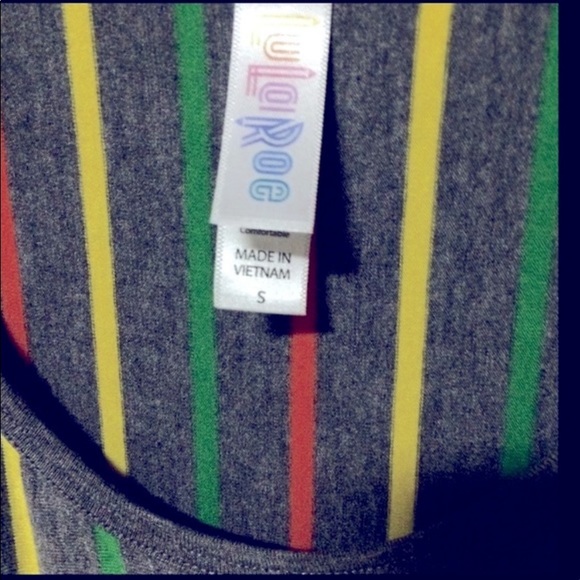 LuLaRoe Womens SmTop With Stripes In Green, Yellow & Red With A Grey Background - Picture 3 of 5